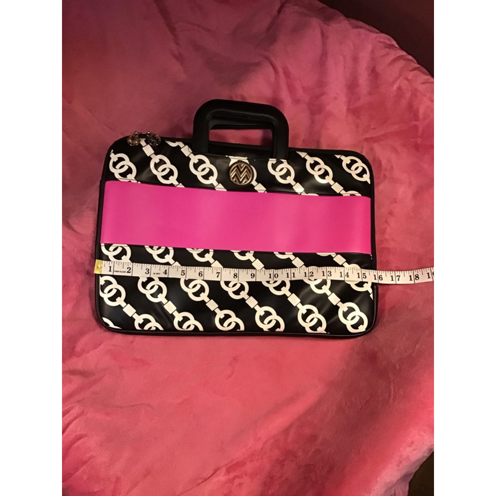 Black Hot Pink White Chain Laptop Bag NEW - Picture 12 of 16